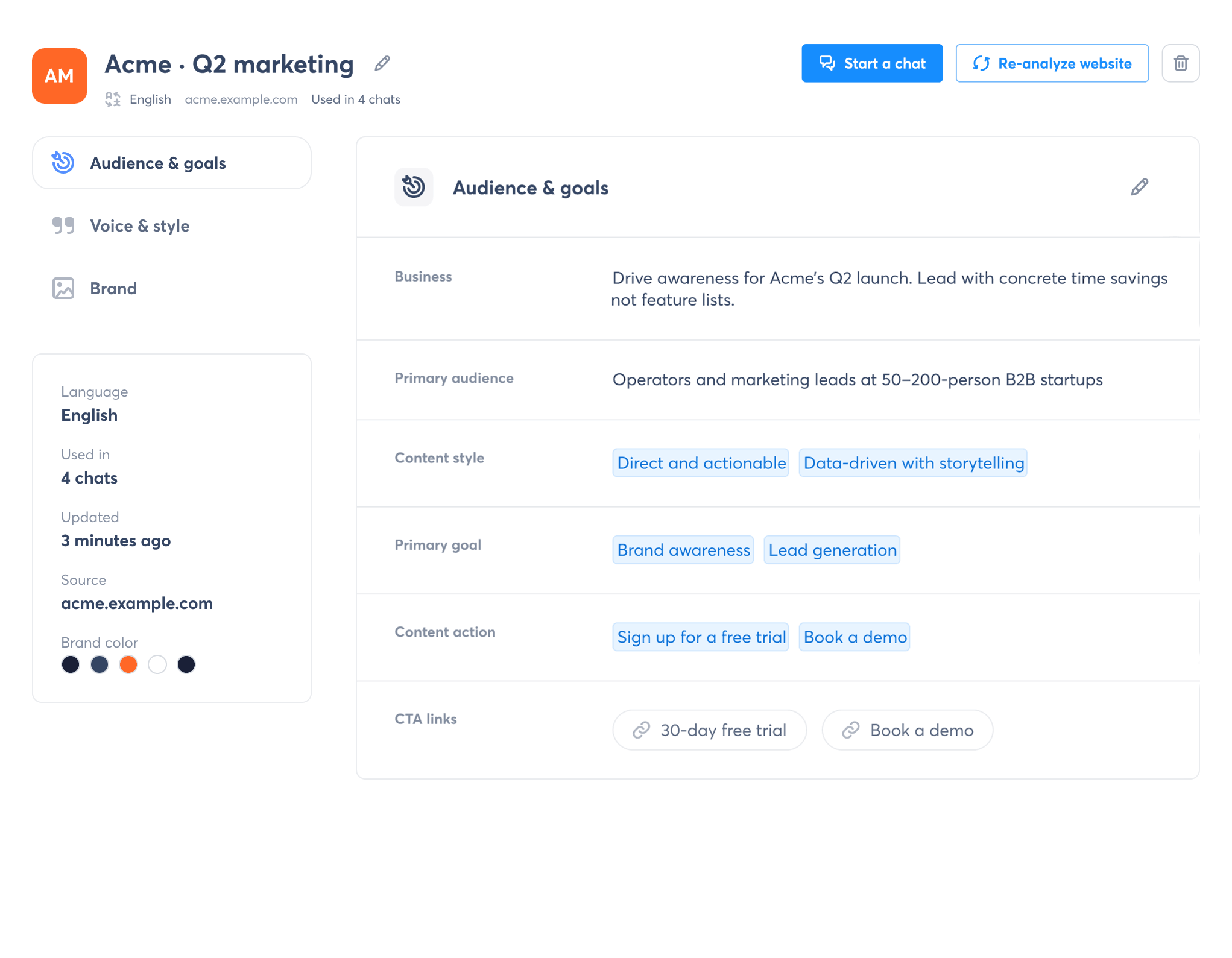 Archie Playbook interface defining audience, goals, brand voice, content style, and calls to action for on-brand social posts