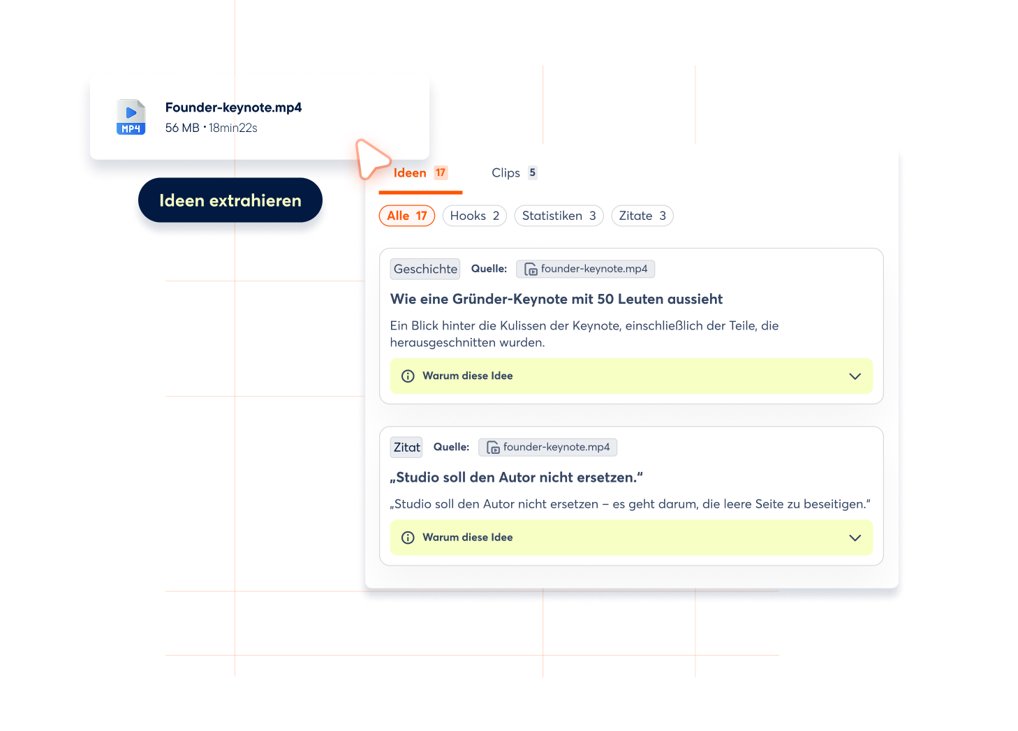 Archie Batch-Oberfläche, die PDFs, URLs, Videos und Audiodateien in plattformgerechte Social-Media-Posts verwandelt