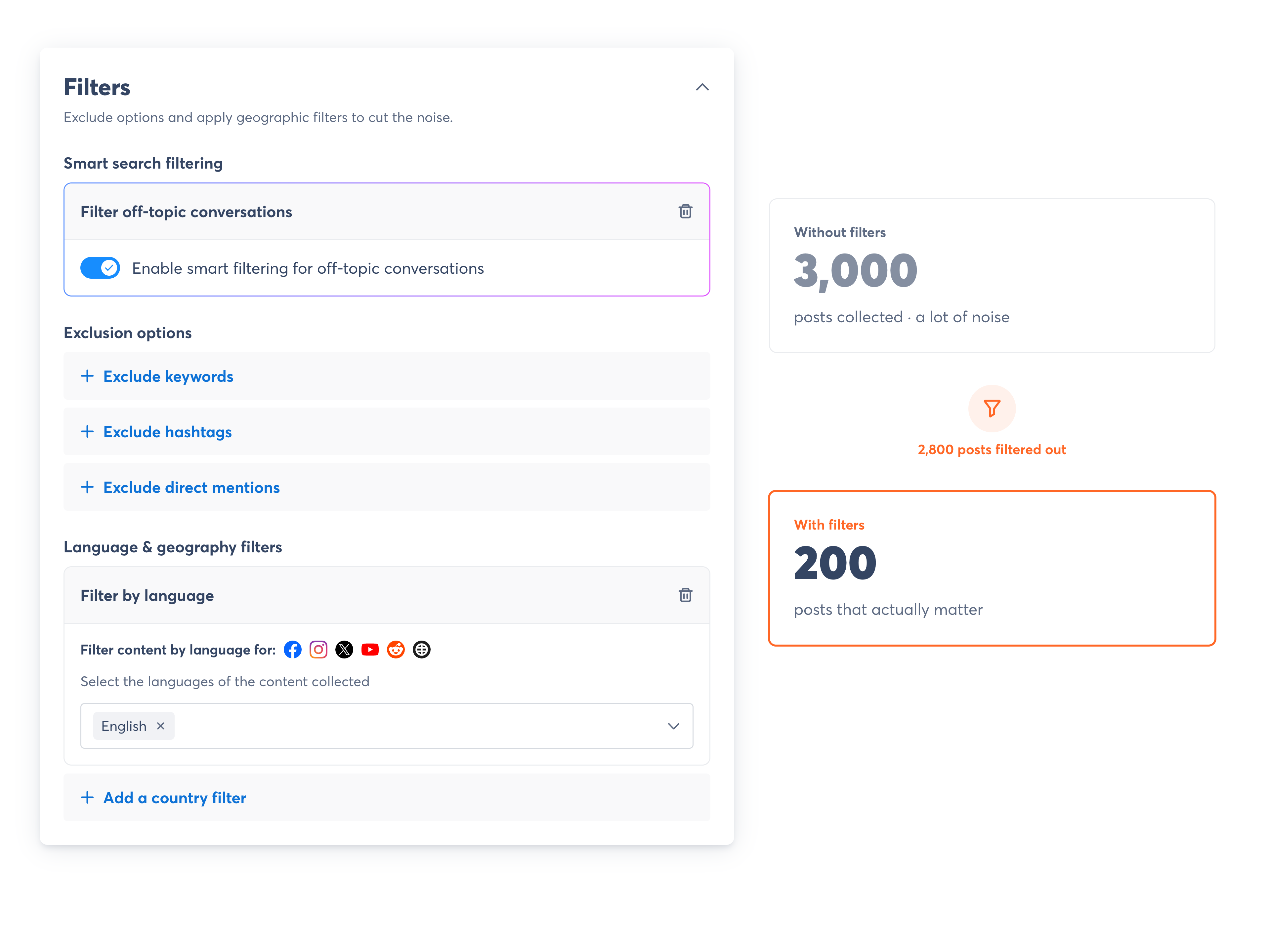 Agorapulse Listening Screening filtering irrelevant brand mentions in one click
