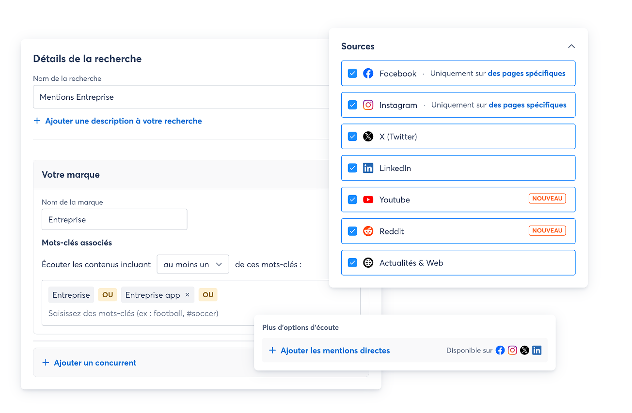 Sources de veille sociale : mots-clés de marque, concurrents et mentions