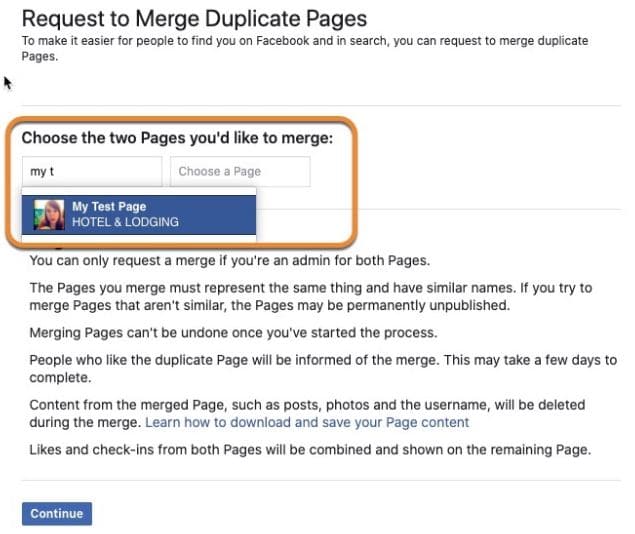 merge duplicate pages on facebook