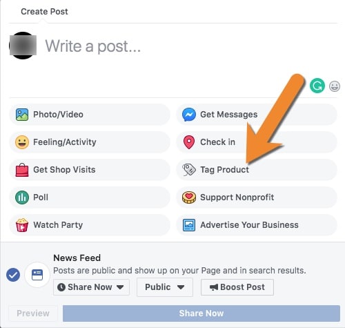 Tag products from your Facebook store in your posts.