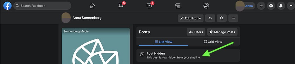 how to hide a Facebook post on desktop - step 3