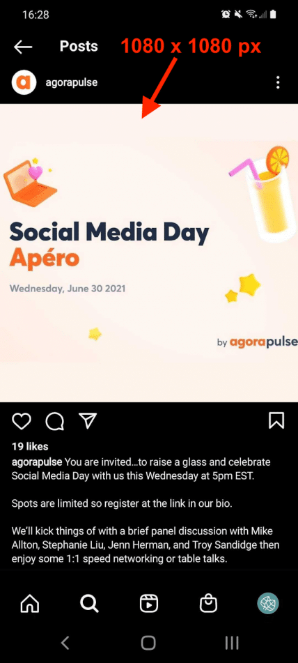 social media image sizes agorapulse instagram post
