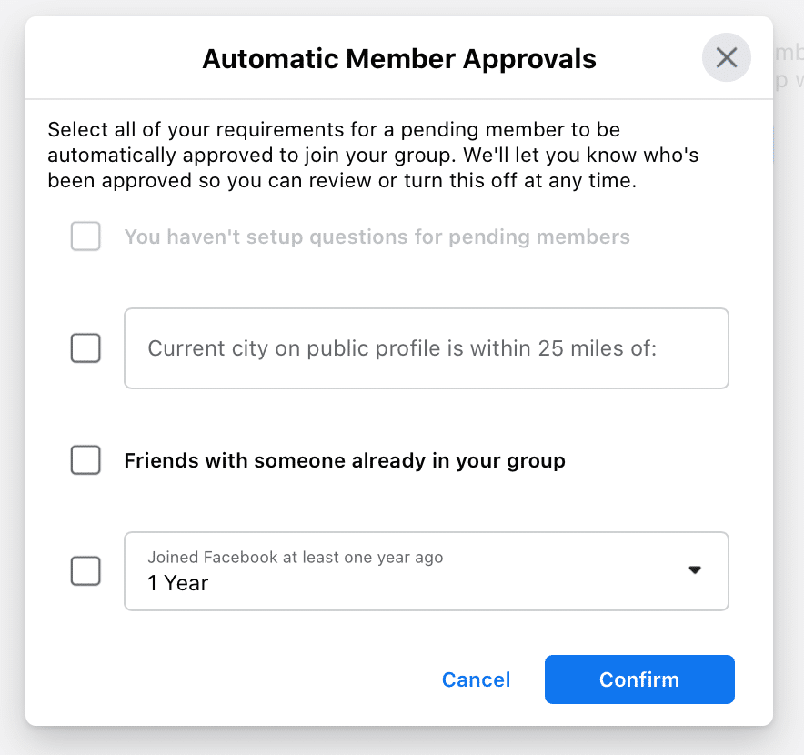 automatic member approvals for facebook groups