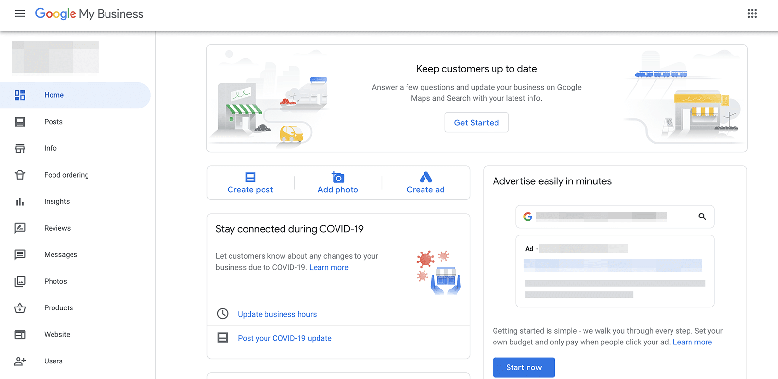 Google My Business dashboard