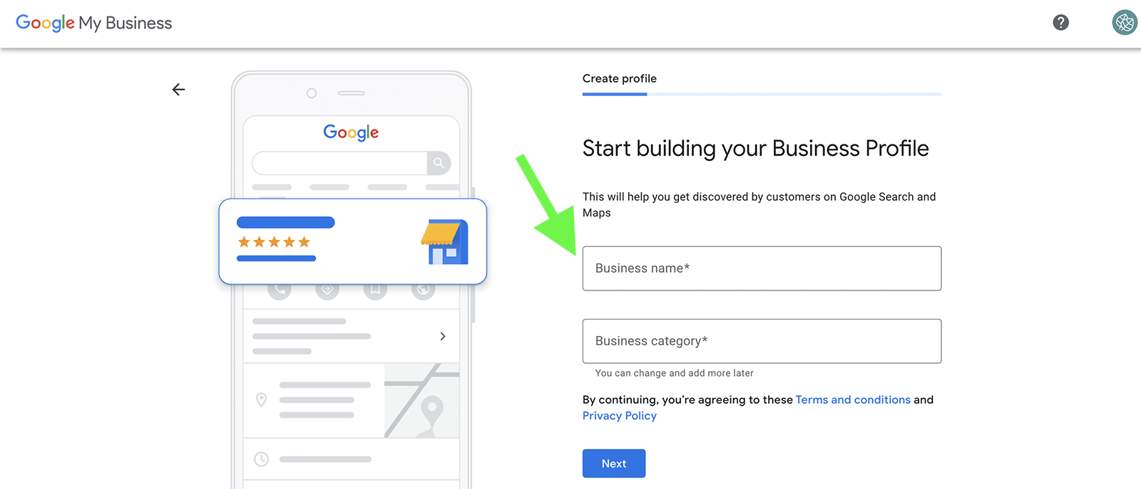 how to set up Google My Business - step 2