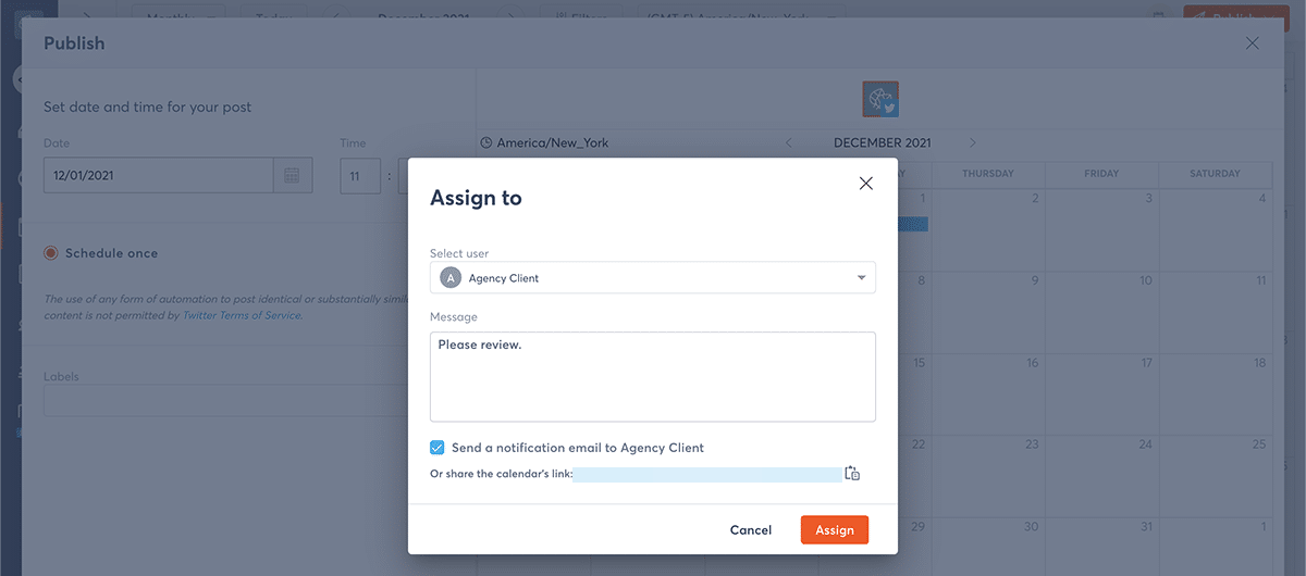 assign a post for client approval in Agorapulse