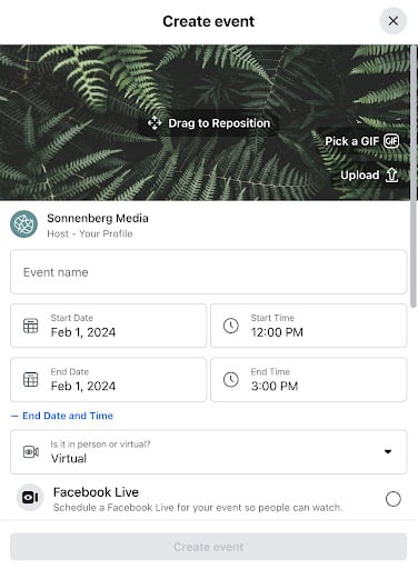 create a facebook event