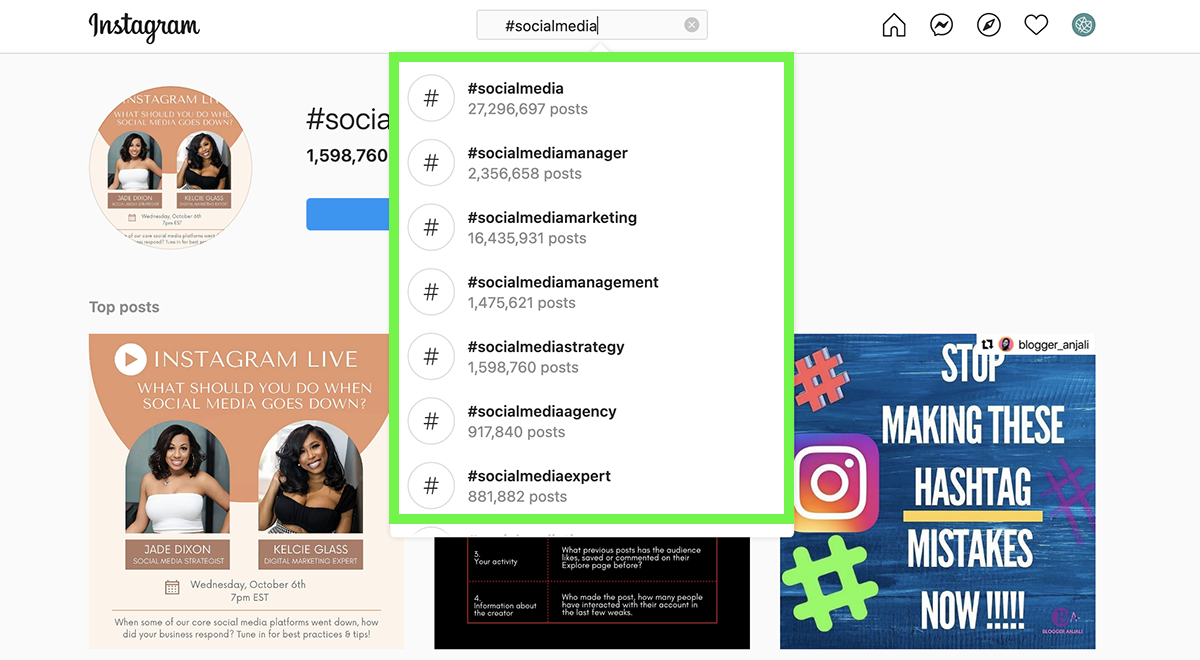 Instagram hashtag search