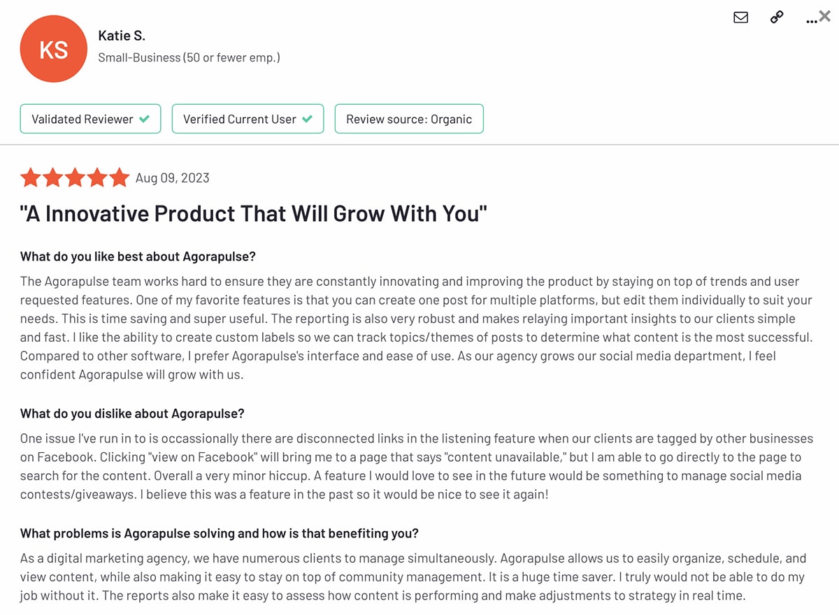 G2 review of Agorapulse's agency capabilities
