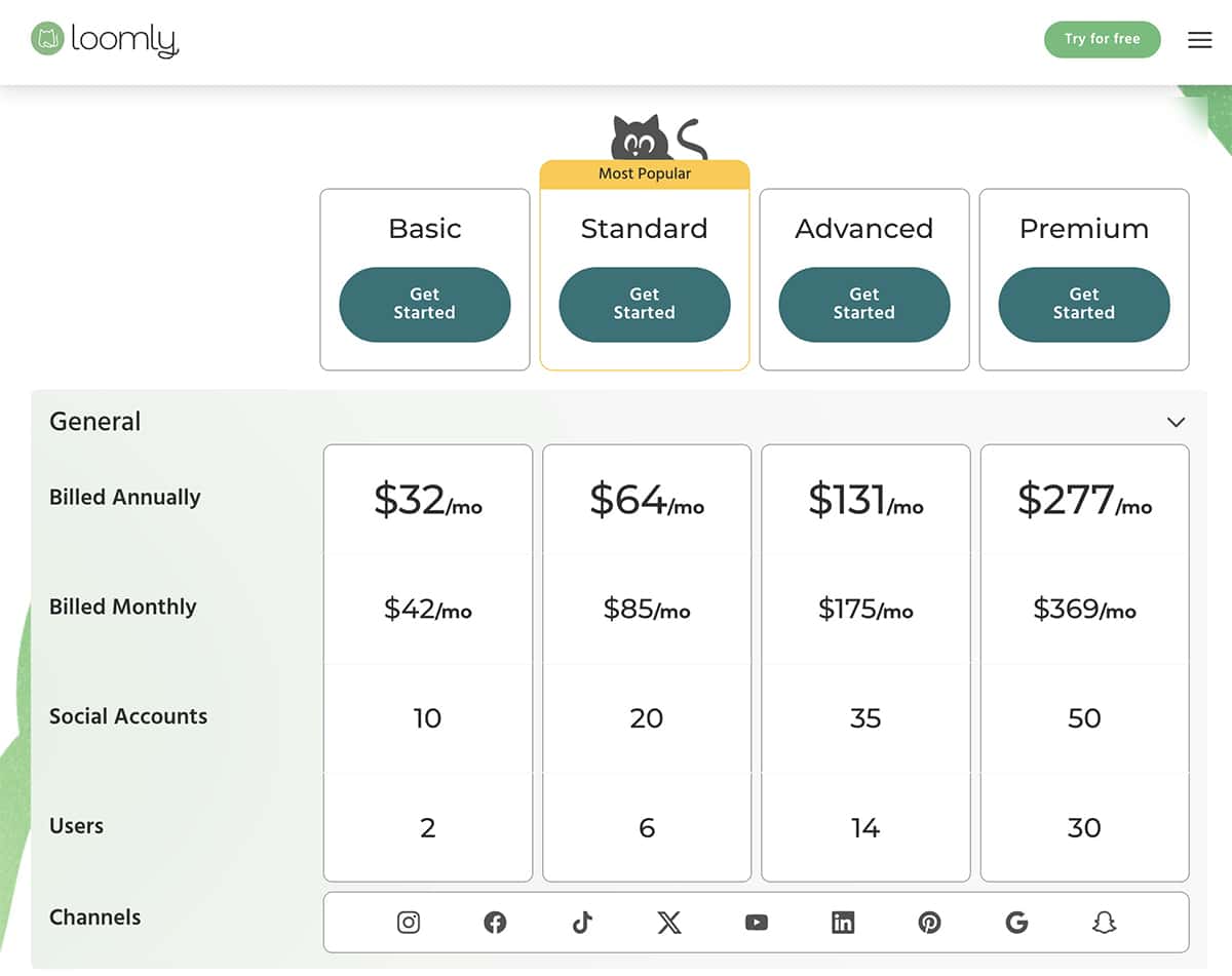 Loomly pricing