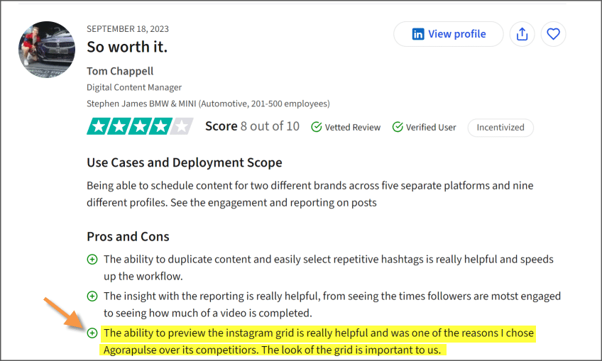 review of agorapulse's instagram grid
