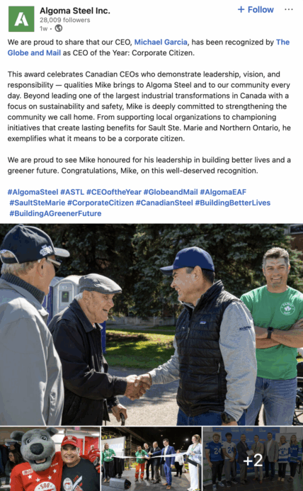 LinkedIn post by Algoma Steel