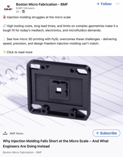 LinkedIn post by Boston Micro Fabrication