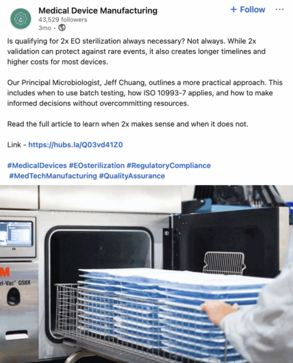 LinkedIn post by Medical Device Manufacturing