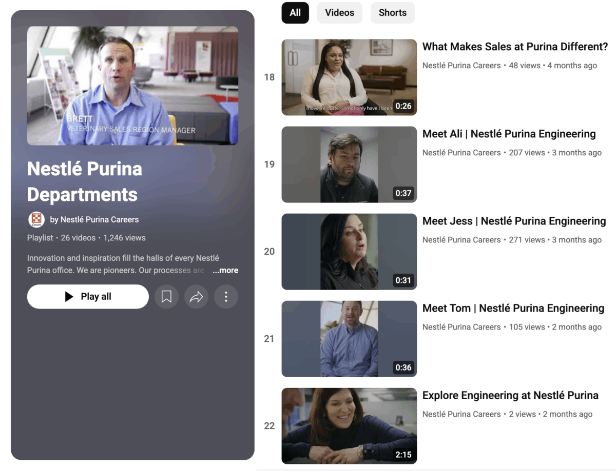 YouTube playlist by Nestle Purina Careers