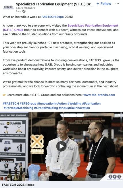 LinkedIn video by Specialized Fabrication Equipment