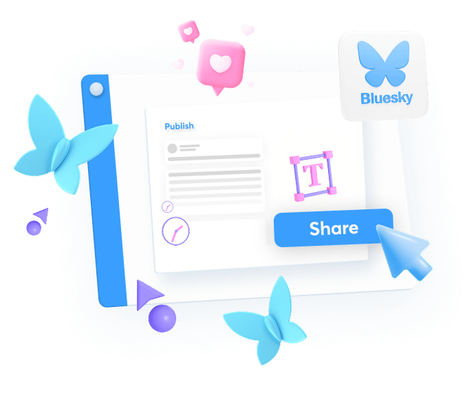 Interface view of BlueSky Publishing tool with scheduled posts and publishing options for the decentralized network