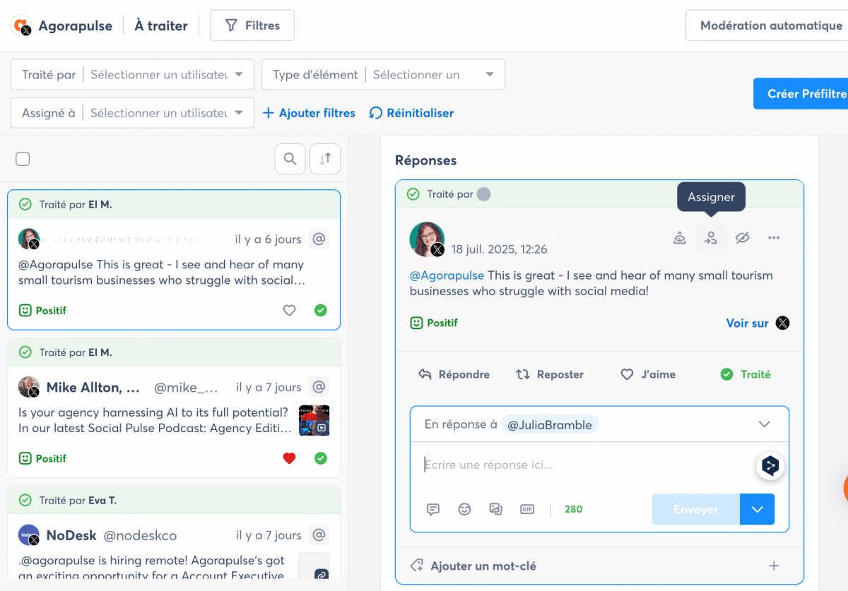 Capture d'écran de l'inbox