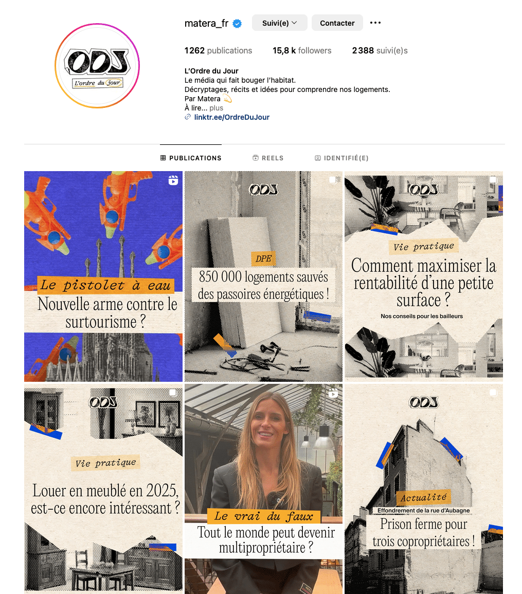 capture d'écran du compte Instagram de Matera : l'ordre du jour