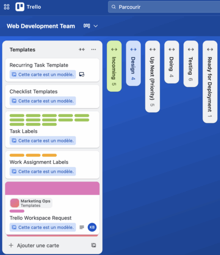 Capture d'écran des tableaux de Trello