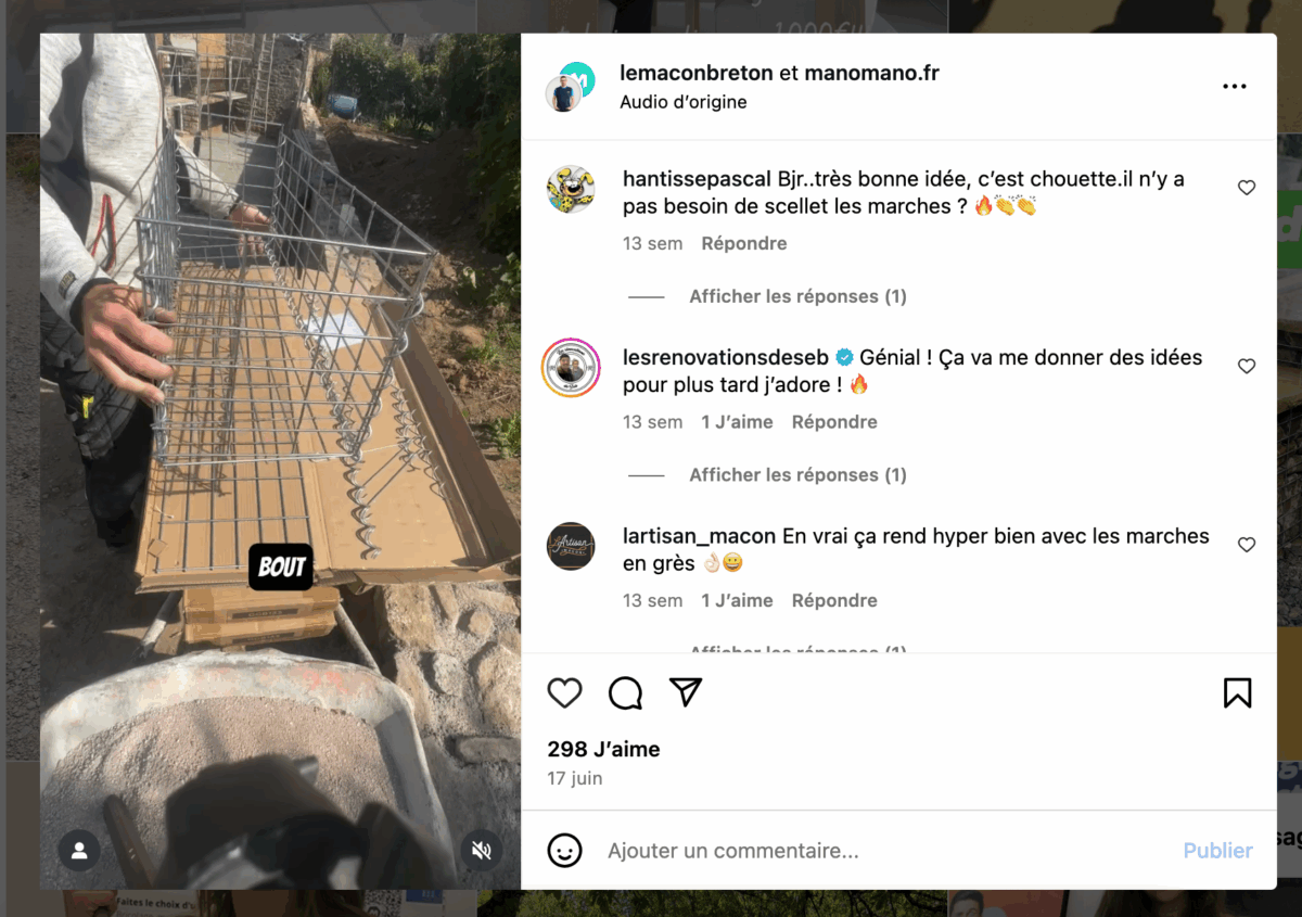 Exemple d'un post Instagram en partenariat entre ManoMano et une autre marque