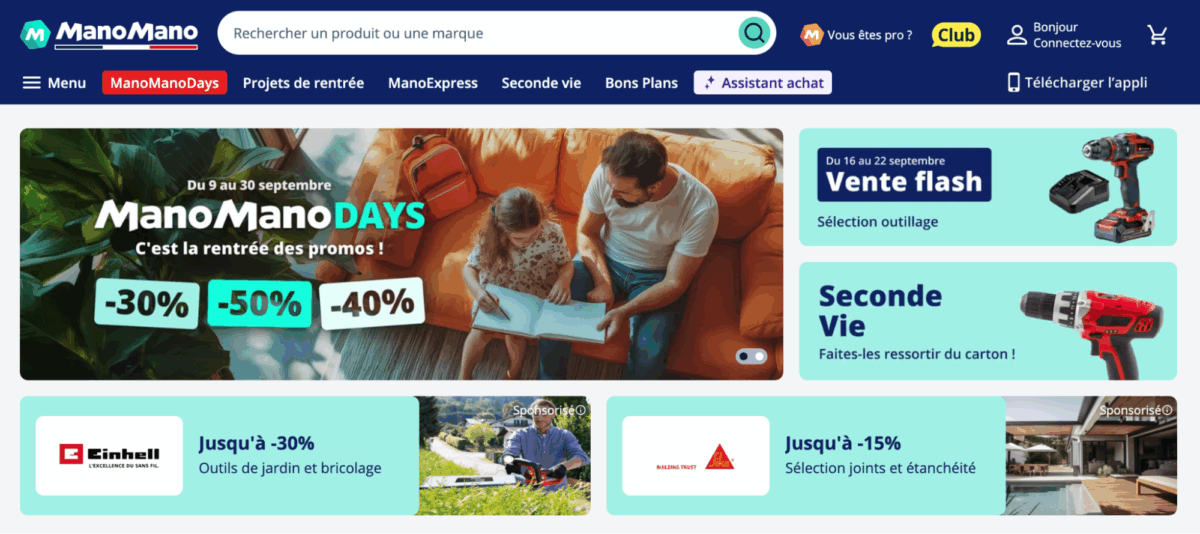 Capture d'écran du site web de ManoMano