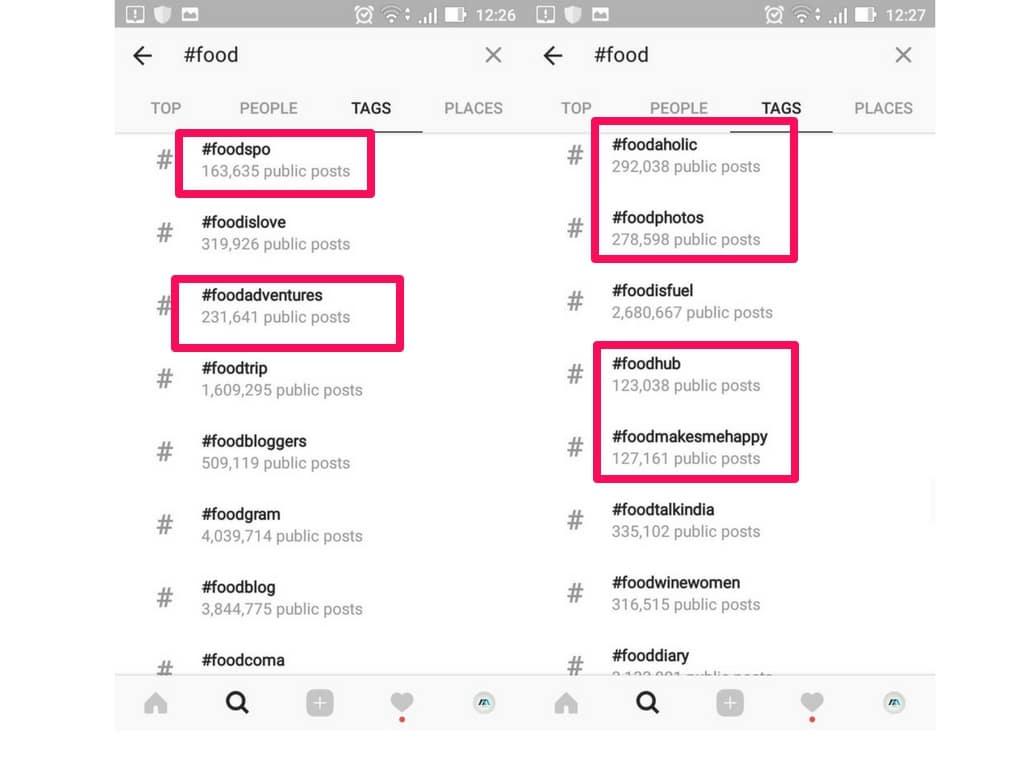 list of popular food hashtags on Instagram