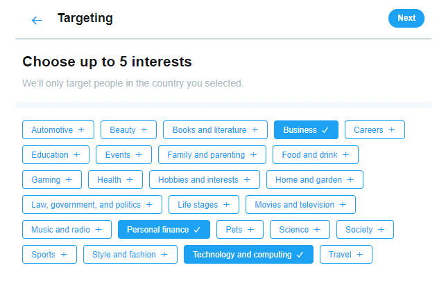 twitter promote interests