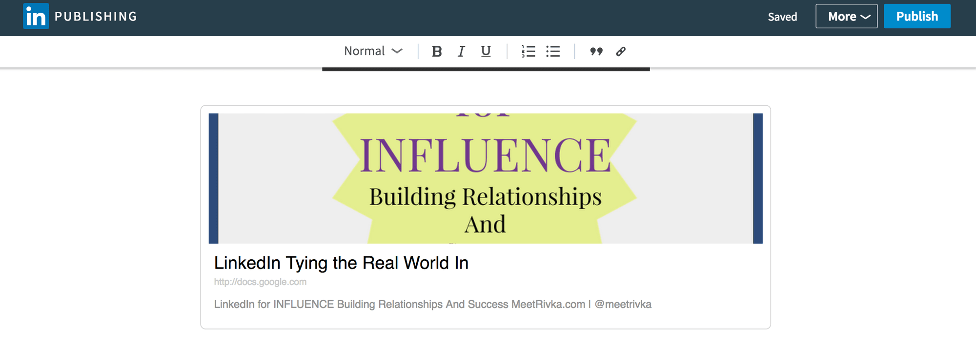 Slides display on LinkedIn Publishing
